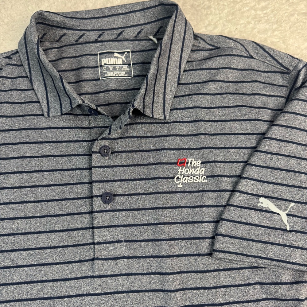 Puma Men’s Honda Classic Striped Polo‎ Shirt Medium Gray/black Golf